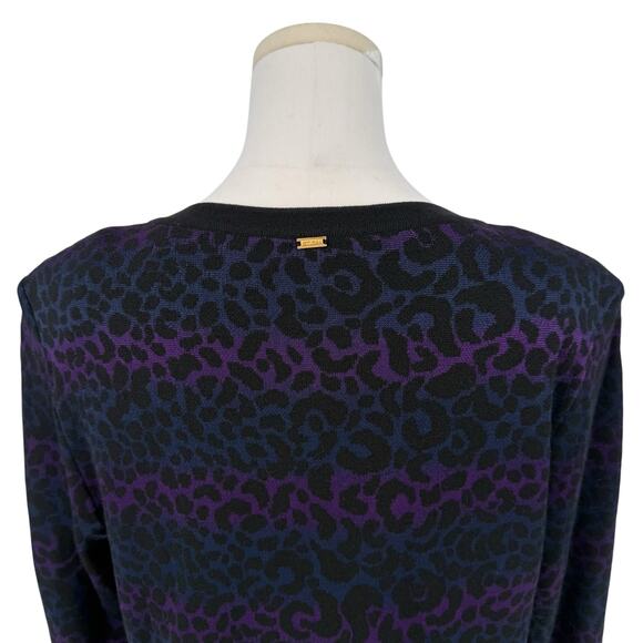 St John Animal Print Cardigan Sweater Purple Blue Black Button Front Women’s M - Picture 9 of 10